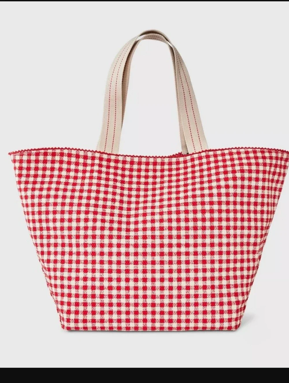 Universal Threads Reversable Red Gingham Canvas  Tote Bag  NWT